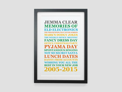 Personalised leaving present print poster | Memories of work job gift | Leaving work gift *CHOICE OF COLOUR* VA045