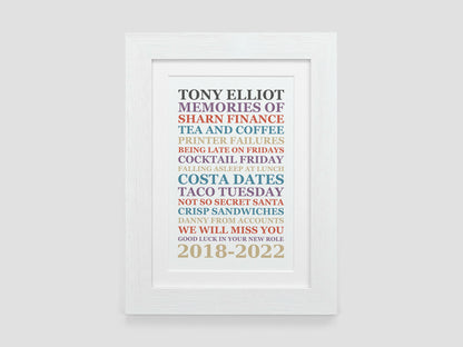 Personalised leaving present print poster | Memories of work job gift | Leaving work gift *CHOICE OF COLOUR* VA045