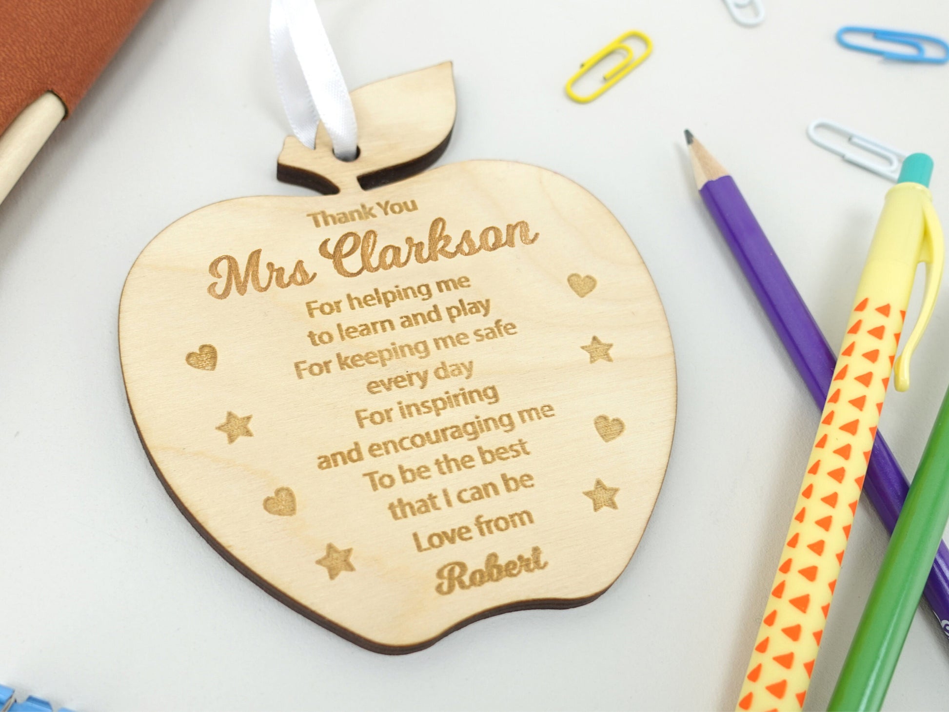 Thank you teacher gift | Personalised wooden engraved apple | End of term present | School Nursery Teacher TA Gift VA023