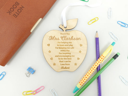 Thank you teacher gift | Personalised wooden engraved apple | End of term present | School Nursery Teacher TA Gift VA023
