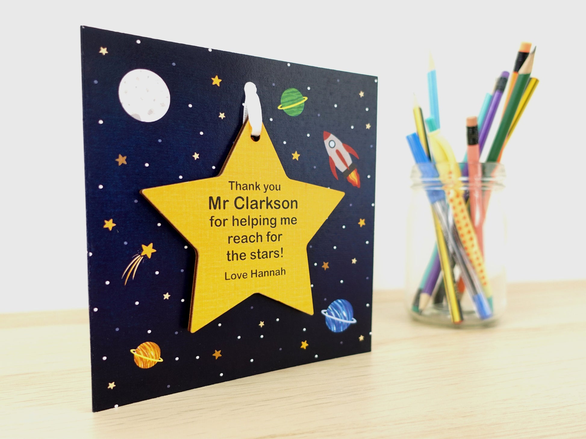 Thank you teacher card and star gift | Personalised End of term leaving card | Greeting card with star for teacher nursery school VA049