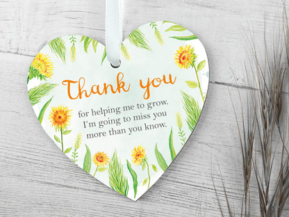 Thank you sunflower nursery teacher gift | Handmade wooden heart poem | End of term TA present | School Teacher Small Leaving Gift LC010