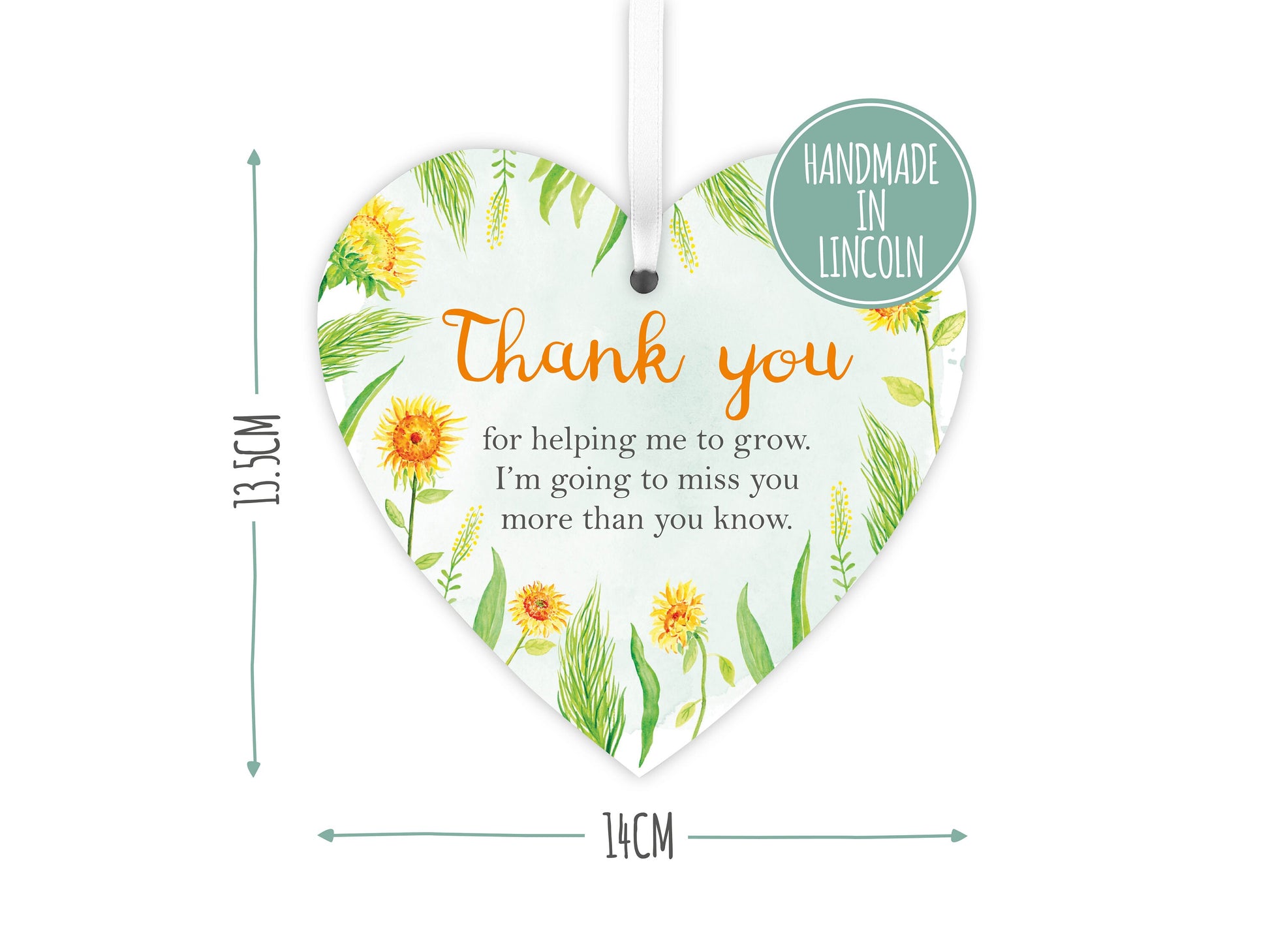 Thank you sunflower nursery teacher gift | Handmade wooden heart poem | End of term TA present | School Teacher Small Leaving Gift LC010