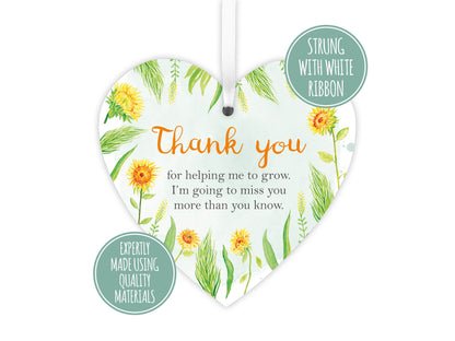 Thank you sunflower nursery teacher gift | Handmade wooden heart poem | End of term TA present | School Teacher Small Leaving Gift LC010