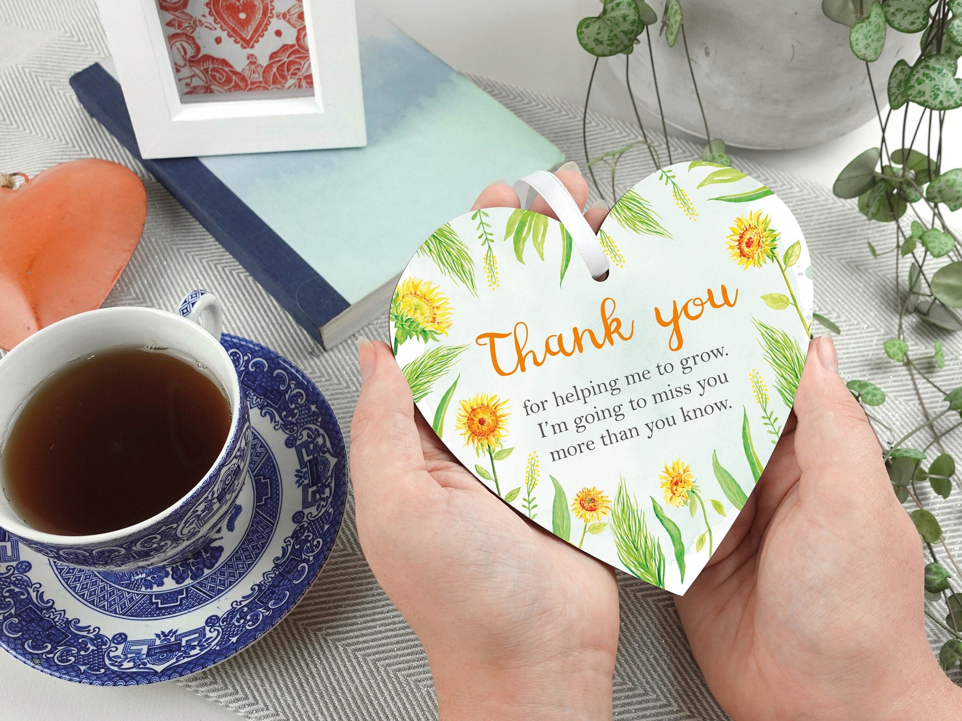 Thank you sunflower nursery teacher gift | Handmade wooden heart poem | End of term TA present | School Teacher Small Leaving Gift LC010