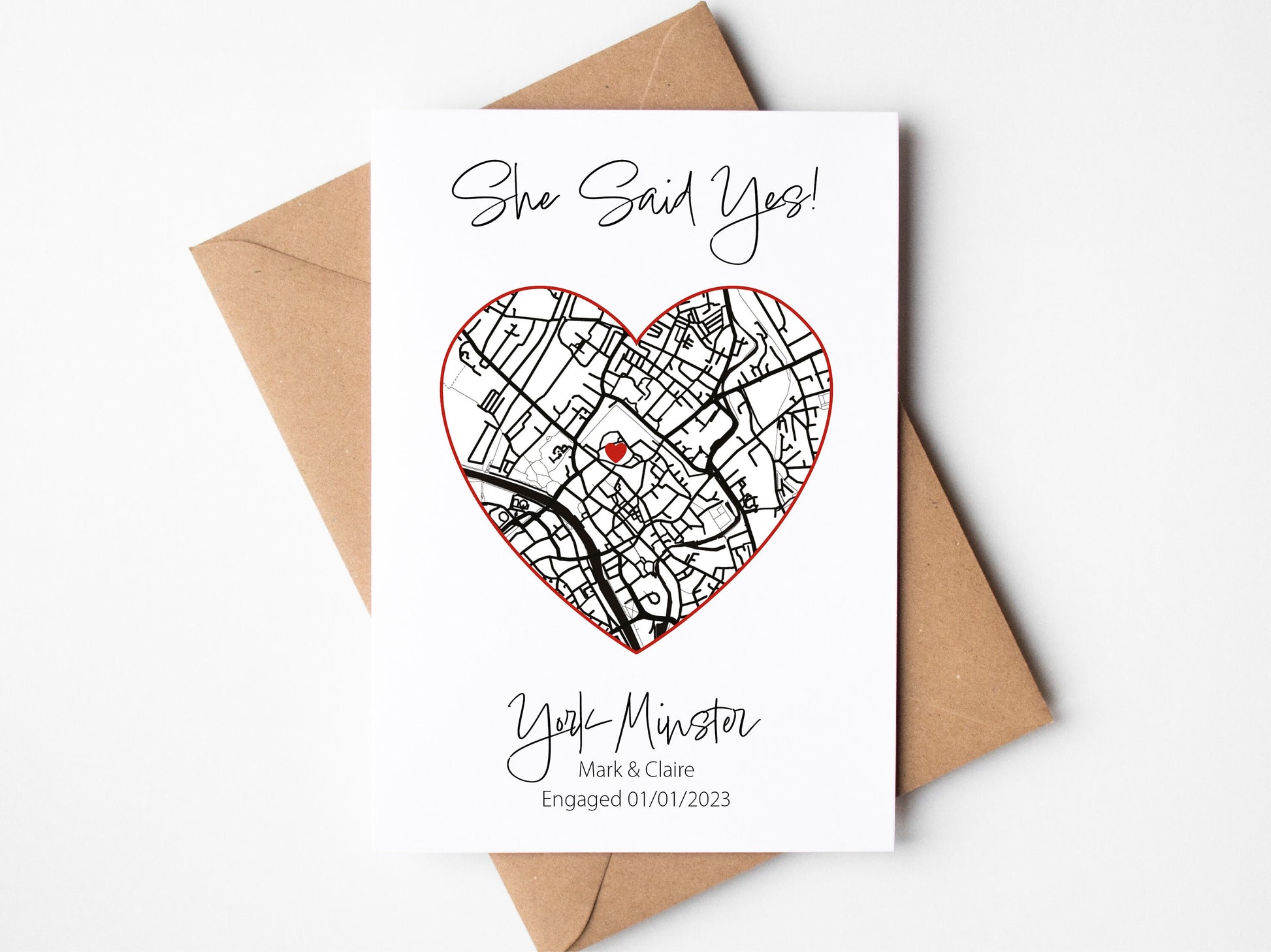 She said yes engagement card | Includes personalised map VA223