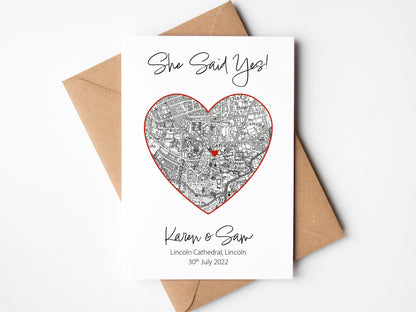 She said yes engagement card | Includes personalised map VA223