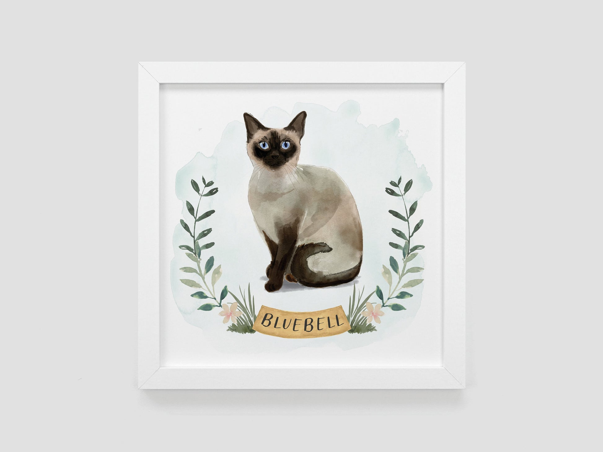 Personalised watercolour cat portrait with name | VA237