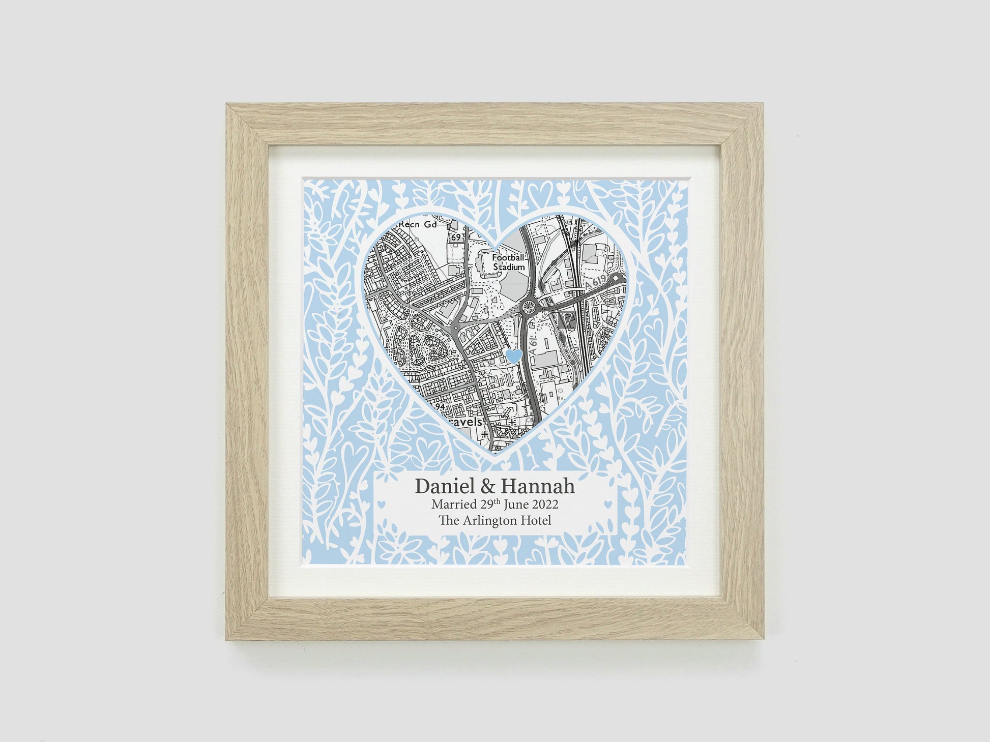 Wedding anniversary map gift | Personalised with a map of where you got married VA218