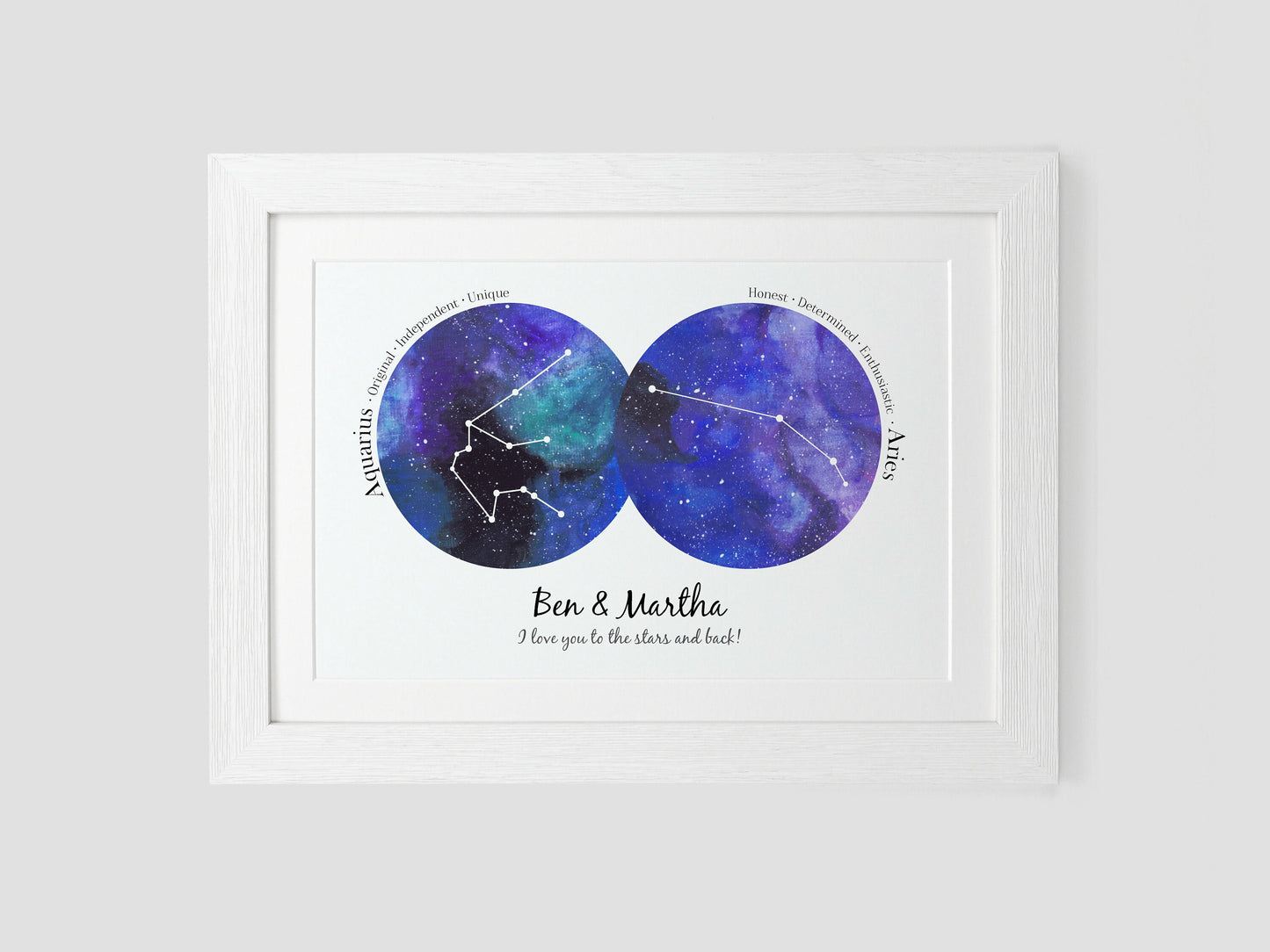 Couple star sign personalised gift | Astrology wedding anniversary present VA225