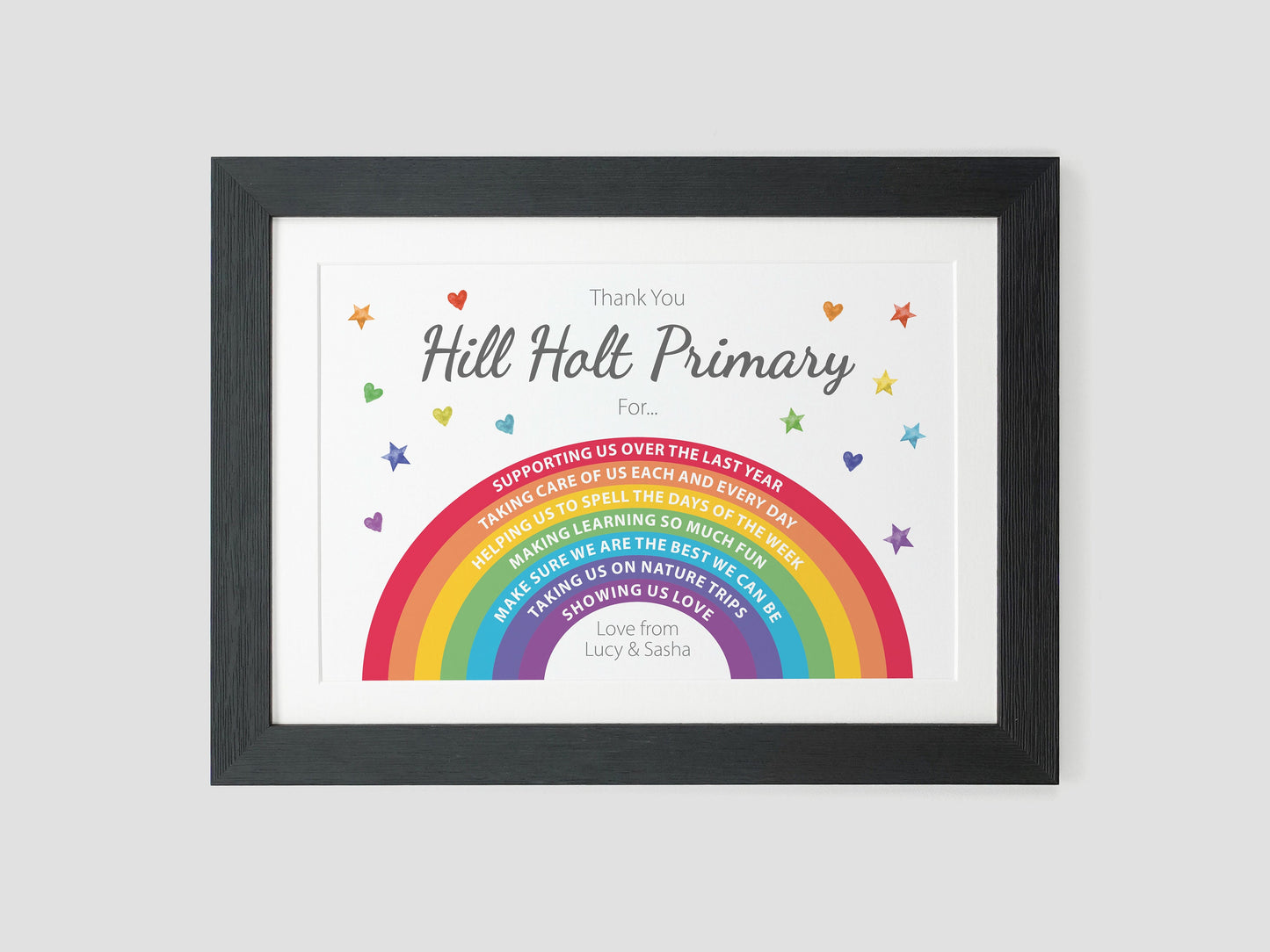 Thank you nursery teacher gift | Personalise the rainbow with your own text | Great End of term school gift VA213