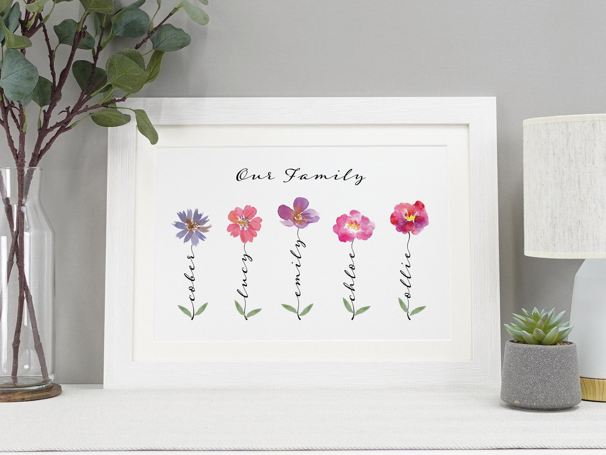 Personalised flower family name print | VA240