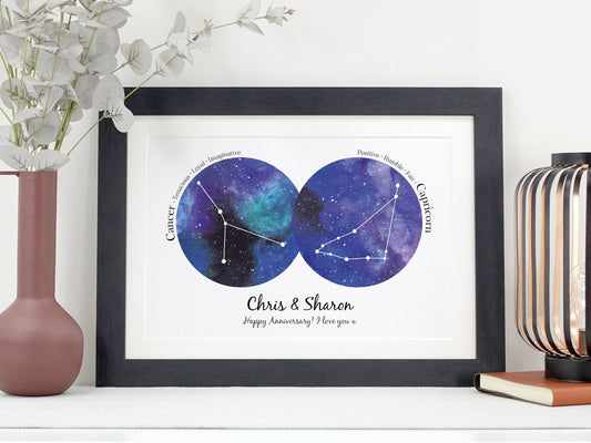 Couple star sign personalised gift | Astrology wedding anniversary present VA225