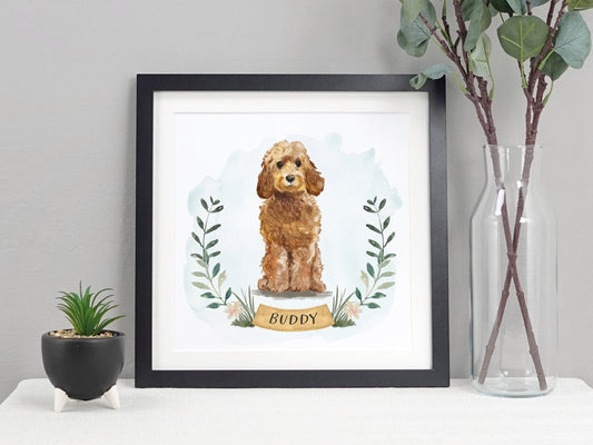 Personalised watercolour dog portrait with name | VA237