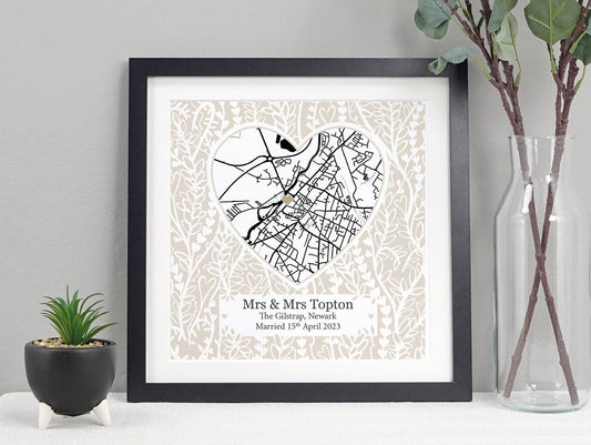 Wedding anniversary map gift | Personalised with a map of where you got married VA218